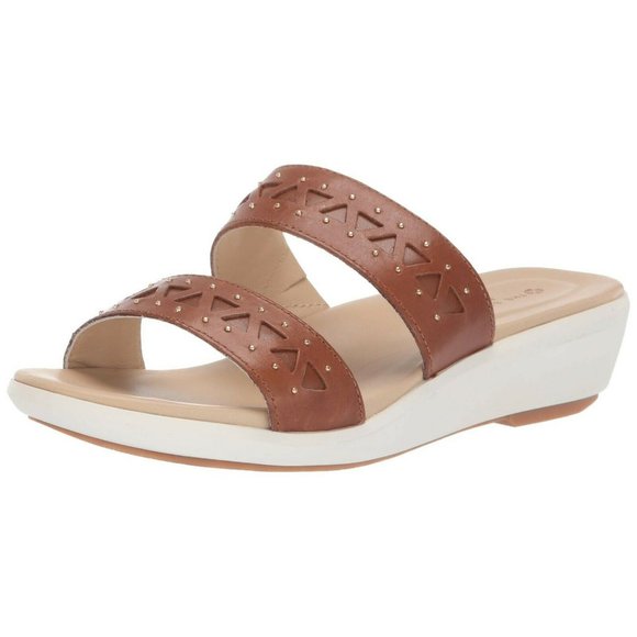 Hush Puppies Shoes - NEW Hush Puppies Women Lyricale Studded Geometric Cut Out Two Strap Wedge Slide